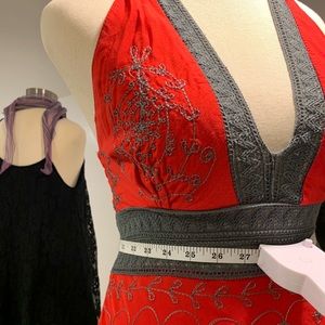 Gray & Red Embroidered Halter-neck Dress.